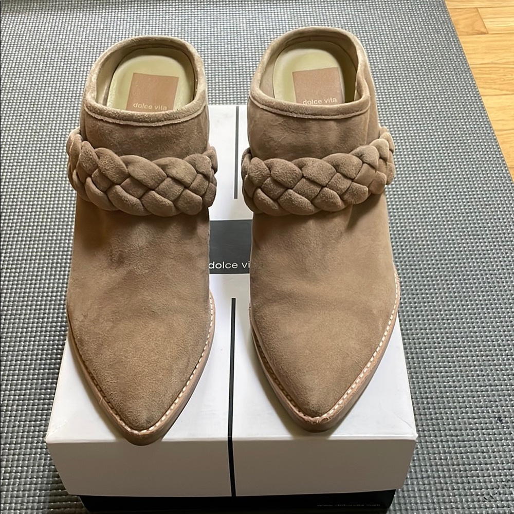 Dolce Vita Tan Mules with Braided Suede Detail